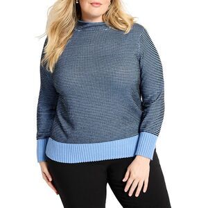 Nic+Zoe Womens  Plus Funnel Neck Pixel Knit Sweater, Blue